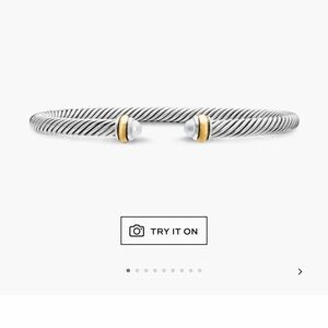 David Yurman Silver Twisted Cable Cuff with Gold Accents and Pearls
